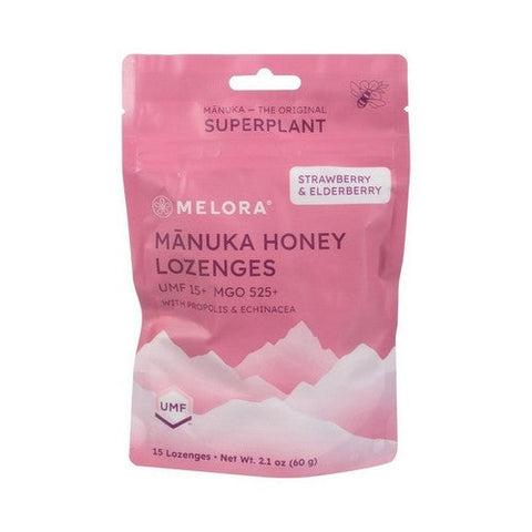 Melora, Manuka Honey Lozenges Strawberry And Elderberry, 2.1 Oz Melora