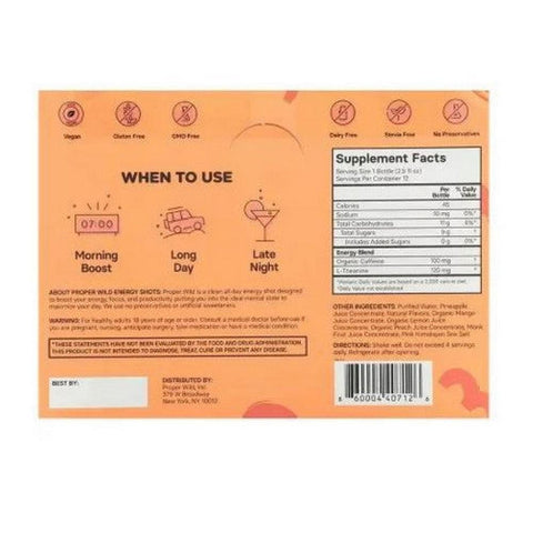 Proper Wild, All Day Energy Shots Peach Mango, 2.5 Oz Proper Wild