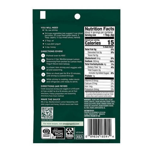 Simply Organic, Organic Sheet Pan Seasoning Mediterranean Lemon, 0.85 Oz Simply Organic