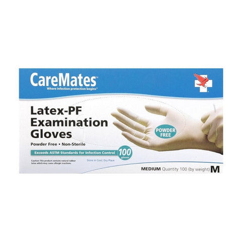Caremates, Latex PF Examination Gloves Medium, 100 Count Caremates