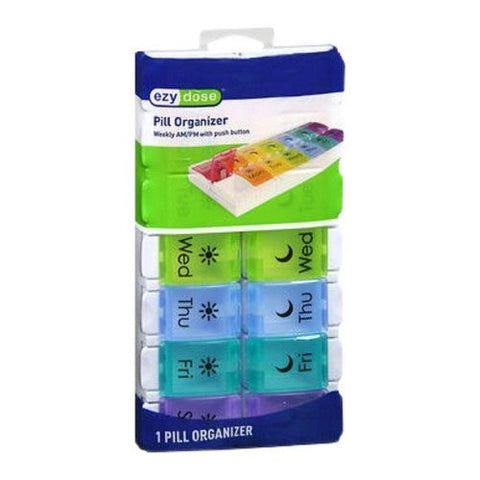 Ezy Dose, Push Button 7-Day Pill Case Am Pm Rainbow, 1 Count Ezy Dose