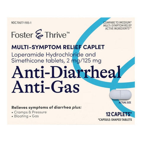 Foster And Thrive, Anti-Diarrheal Anti-Gas Loperamide Hcl And Simethicone, 12 Caps Foster And Thrive