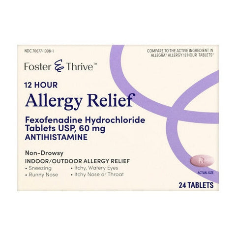 Foster And Thrive, 12 Hour Allergy Relief Fexofenadine Hcl, 60 Mg, 24 Tabs Foster And Thrive