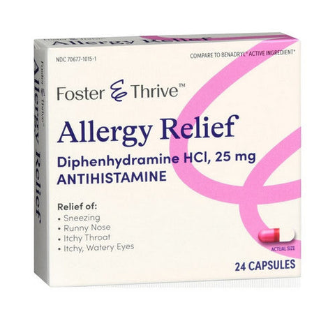Foster And Thrive, Allergy Relief Diphenhydramine Hcl, 25 Mg, 24 Caps Foster And Thrive