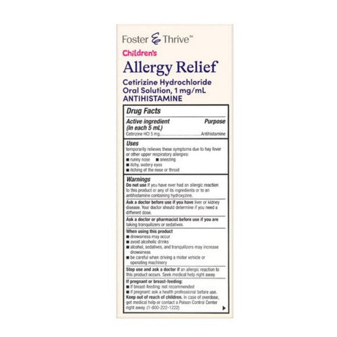 Foster And Thrive, Children's Allergy Relief Cetirizine Hcl, 4 Oz Foster And Thrive