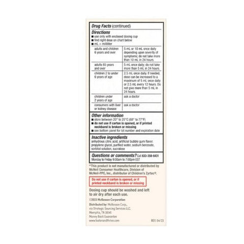 Foster And Thrive, Children's Allergy Relief Cetirizine Hcl, 4 Oz Foster And Thrive