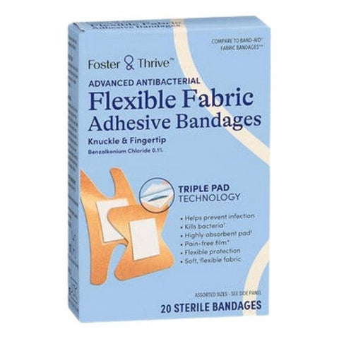 Foster And Thrive, Advanced Antibacterial Flexible Fabric Adhesive Bandages, 20 Count Foster And Thrive