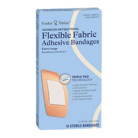 Foster And Thrive, Advanced Antibacterial Flexible Fabric Adhesive Bandages, 10 Count Foster And Thrive