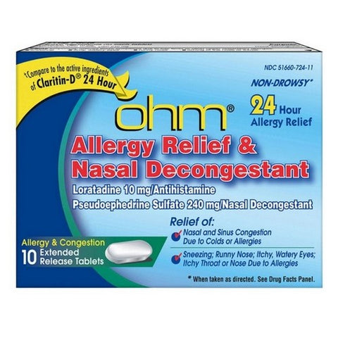 Ohm, Loratadine Claritin D 24, 10 Tabs Ohm