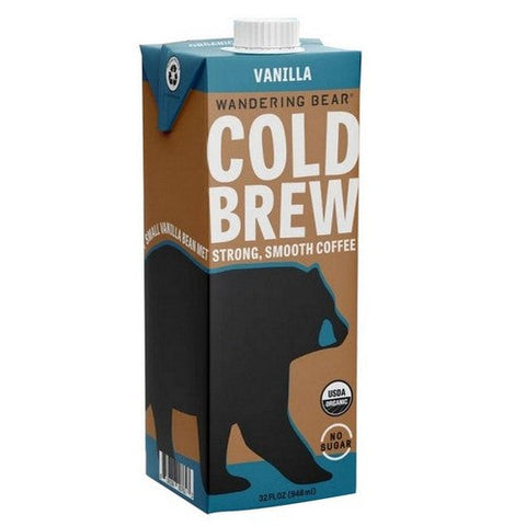 Wandering Bear, Organic Cold Brew With Vanilla Coffee, 32 Oz (Case Of 6) Wandering Bear