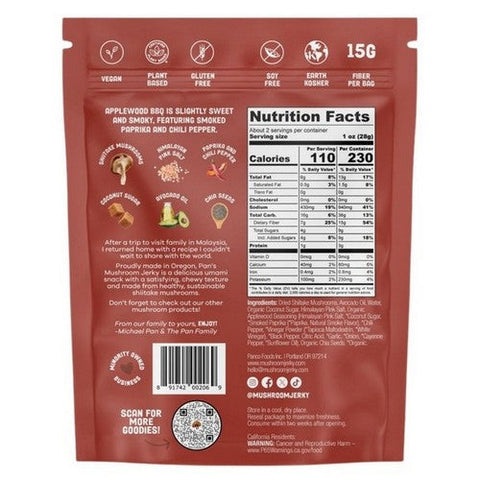 Pan's Mushroom Jerky, Mushroom Jerky Applewood BBQ, 2.2 Oz (Case Of 6) Pan's Mushroom Jerky
