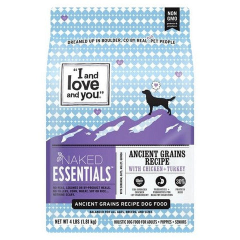I And Love And You, Naked Essentials Ancient Grains Dry Dog Food Chicken Plus Turkey, 4 Lbs (Case Of 4) I And Love And You