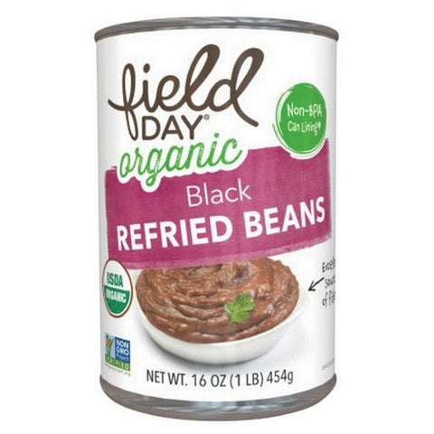 Field Day, Organic Low Fat Black Refried Beans, 16 Oz (Case Of 12) Field Day