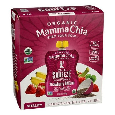 Mamma Chia, Organic Chia Squeeze Strawberry Banana, 3.5 Oz X 4 Count (Case Of 6) Mamma Chia