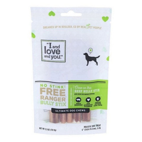 I And Love And You, Dog Chews No Stink Free Ranger Bully Stix Beef, 5 Count (Case Of 6) I And Love And You