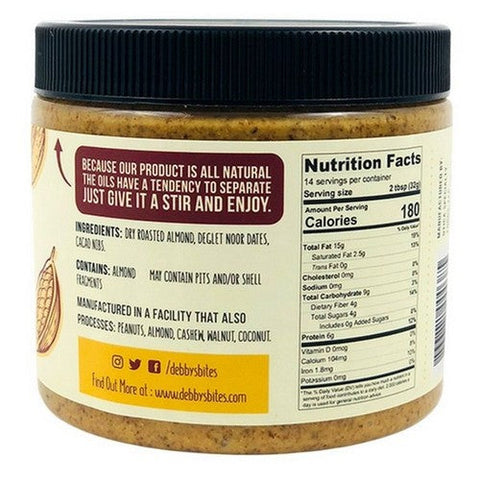 Debby's, Cacao Nibs Date Almond Butter, 16 Oz (Case Of 6) Debby's