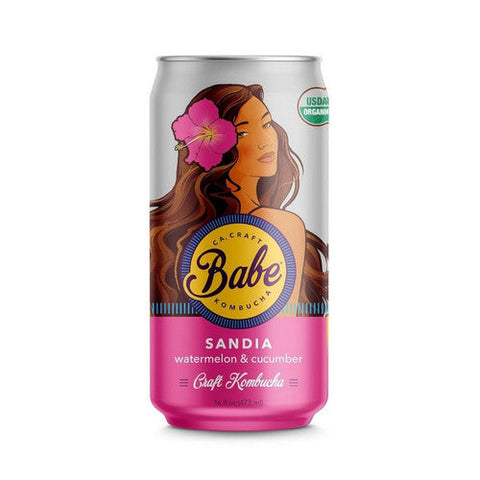 Babe Kombucha, Organic Sandia Watermelon Cucumber Flavor Can, 16 Oz (Case Of 12) Babe Kombucha