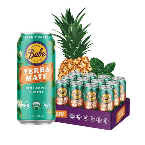 Babe Kombucha, Yerba Mate Pineapple Mint, 16 Oz (Case Of 12) Babe Kombucha