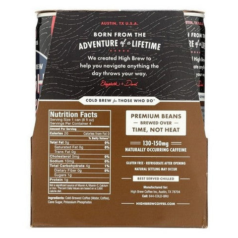 High Brew, Cold Brew Coffee Dairy Free Black And Bold, 8 Oz X 4 Count (Case Of 6) High Brew