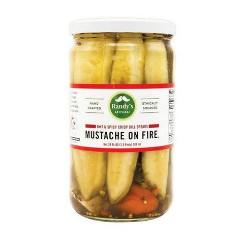 Randys Pickles, Mustache On Fire Hot And Spicy Dill Pickle Spears, 24 Oz (Case Of 6) Randys Pickles
