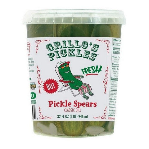 Grillo's Pickles, Pickle Spears Hot Italian Dill Spears, 32 Oz (Case Of 6) Grillo's Pickles