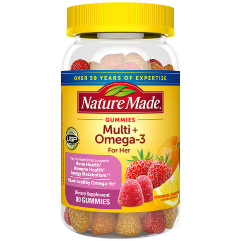 Multivitamin For Her Plus Omega 3 Gummies Lemon Orange And Strawberry 80 Count (Case Of 3) by Nature Made