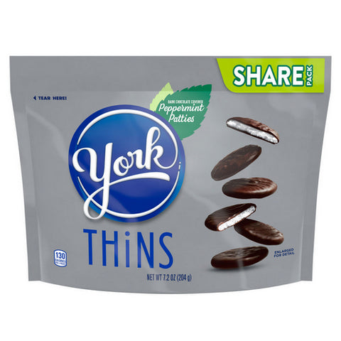 Thins Dark Chocolate Peppermint Pattie Candy Share Pack 7.2 Oz (Case Of 8) by York