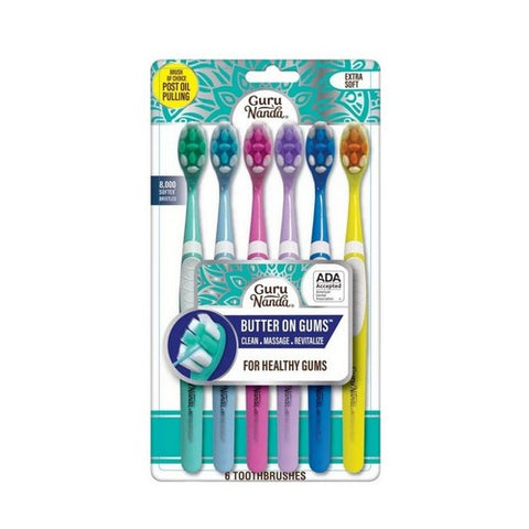 Gurunanda, Adult Toothbrush Extra Soft Bristles Butter On Gums, 6 Count Gurunanda