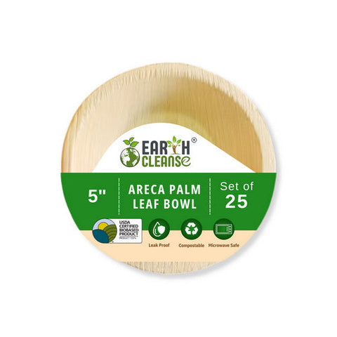 Earth Cleanse, Areca Palm Leaf Round Bowls 5-Inch, Pack of 25 Earth Cleanse
