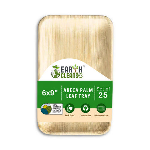 Earth Cleanse, Areca Palm Leaf Rectangular Tray 6x9-Inch, Pack of 25 Earth Cleanse