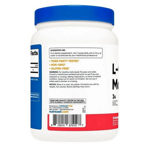 Nutricost, L-Citrulline Malate 2:1 Powder Strawberry Kiwi, 600 Grams Nutricost