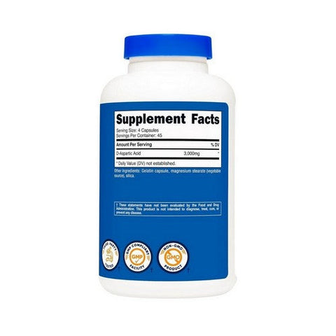 Nutricost, D-Aspartic Acid Capsules, 3000 Mg, 180 Count Nutricost