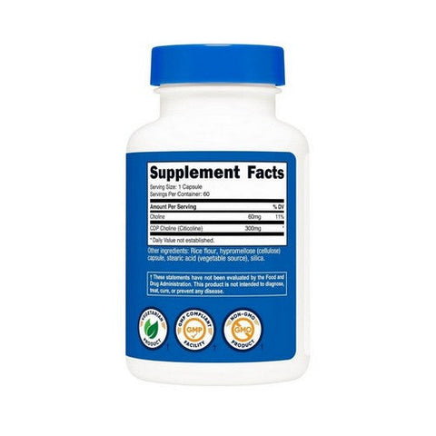 Nutricost, CDP Choline Capsules, 300 Mg, 60 Count Nutricost