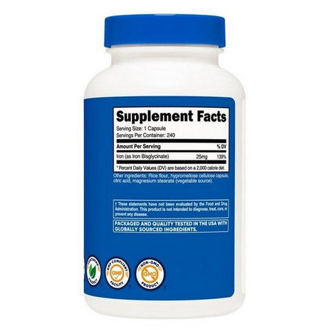 Nutricost, Iron Bisglycinate Capsules, 25 Mg, 240 Count Nutricost