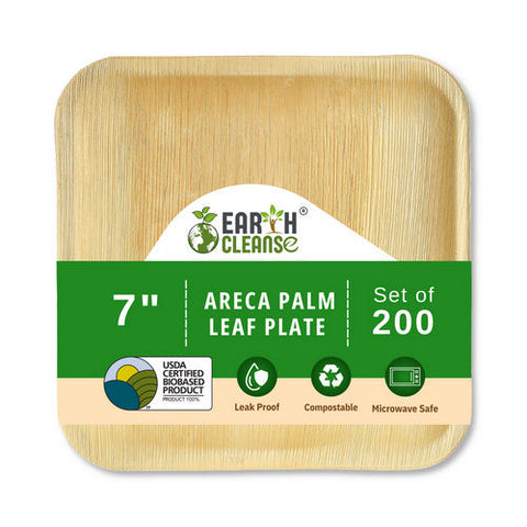 Earth Cleanse, Areca Palm Leaf Square Plates 7-Inch, Pack of 200 Earth Cleanse