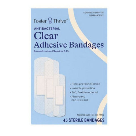 Foster And Thrive, Antibacterial Clear Adhesive Bandages, 45 Count Foster And Thrive