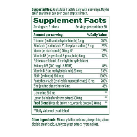 MegaFood, L-Theanine And Vitamin B Complex, 60 Count MegaFood