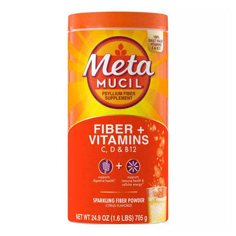 Metamucil, Fiber + Vitamins C D & B12 Sparkling Powder Citrus, 24.9 Oz Metamucil