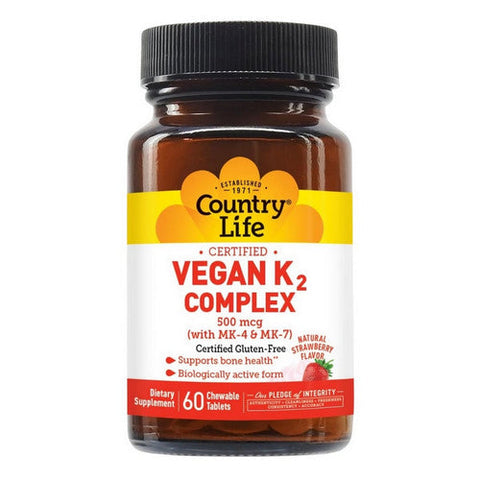 Country Life, Vegan K2, 500 Mcg, 60 Chewable Tablets Country Life