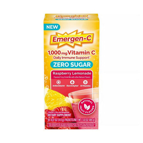 Emergen-C, Zero Sugar Daily Immune Support Raspberry Lemonade, 18 Packets Emergen-C
