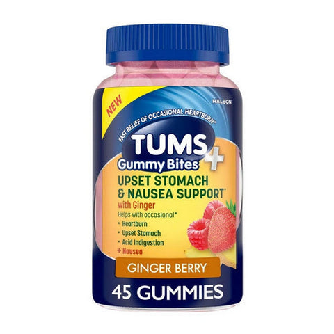 Tums, Plus Gummy Bites Upset Stomach And Nausea Support Ginger Berry, 45 Count Tums