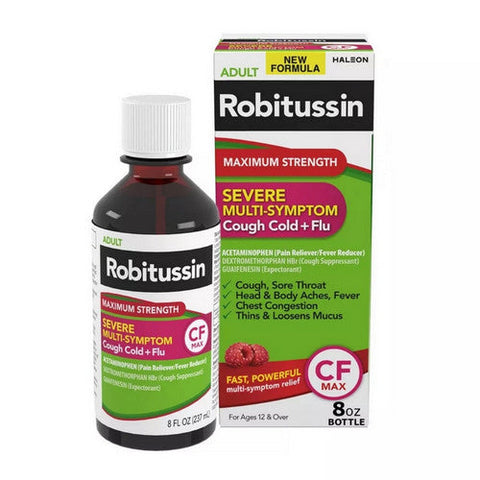 Robitussin, Adult Severe Multi-Symptom Cough Cold + Flu Liquid Maximum Strength, 8 Oz Robitussin