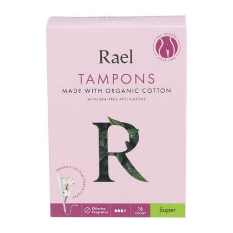 Rael, Organic Cotton Tampons With Long Applicators Super, 16 Count Rael