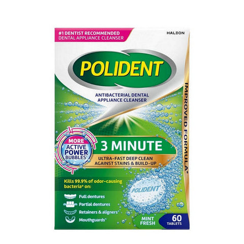 Polident, 3 Minute Antibacterial Dental Appliance Cleanser Tablets, 60 Count Polident