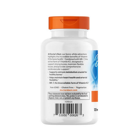 Doctors Best, Vitamin D3 + K2 MK-7, 125 (mcg) 5000 IU, 60 Veggie Caps Doctors Best