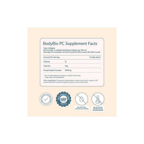 BodyBio, PC Liposomal Phospholipid Complex, 300 Softgels BodyBio