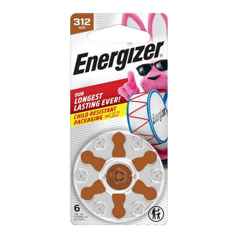 Hearing Aid Batteries Size 312 Brown 6 Count by Energizer