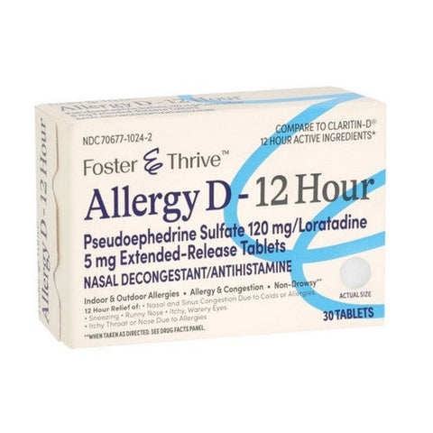 Foster And Thrive, Allergy D-12 Hour Pseudoephedrine Sulfate, 30 Count