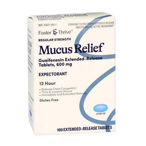 Foster And Thrive, Regular Strength Mucus Relief Guaifenesin Extended-Release, 600 Mg, 100 Tabs