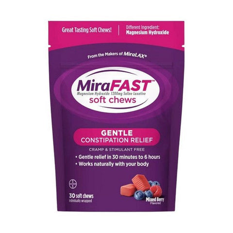 Miralax, Magnesium Hydroxide Saline Laxative Soft Chews Mixed Berry, 1200 Mg, 30 Count Miralax